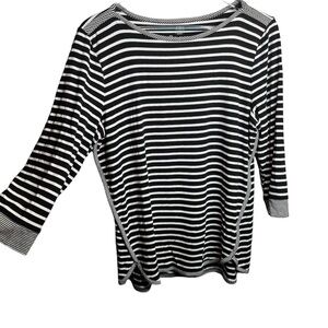 Talbots 3 Quarter Inch Sleeve Black and White Striped Top W/ UPF 50+